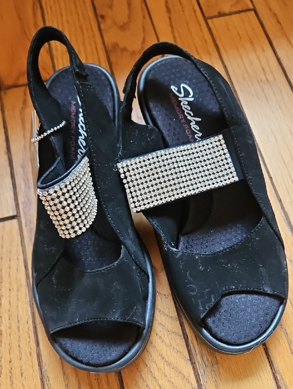 New! Skechers Cali Rumblers Sparkle On Rhinestone Wedge Sandals 7 - Picture 4 of 4